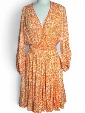 Poupette St Barth Annabelle V Orange Mayflower Floral Mini Dress M NWT
